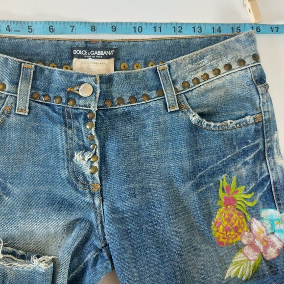 Dolce & Gabbana Vintage Y2K Jeans 42 Bootcut Flare Low Rise Embroidery Studs - Picture 15 of 16